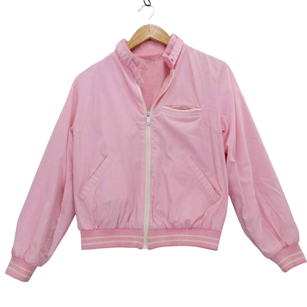 vtg 80s Reversable Celebration Bomber‎ Jacket Womens M Pink Gingham Zip Up